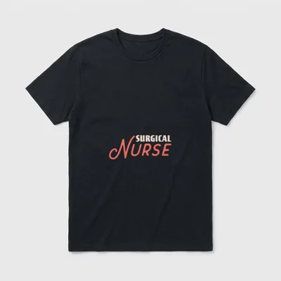 Surgical Registered Nurse T-Shirt – SURGICAL NURSE in cream capital letters and coral script – Classic T-Shirt in Black