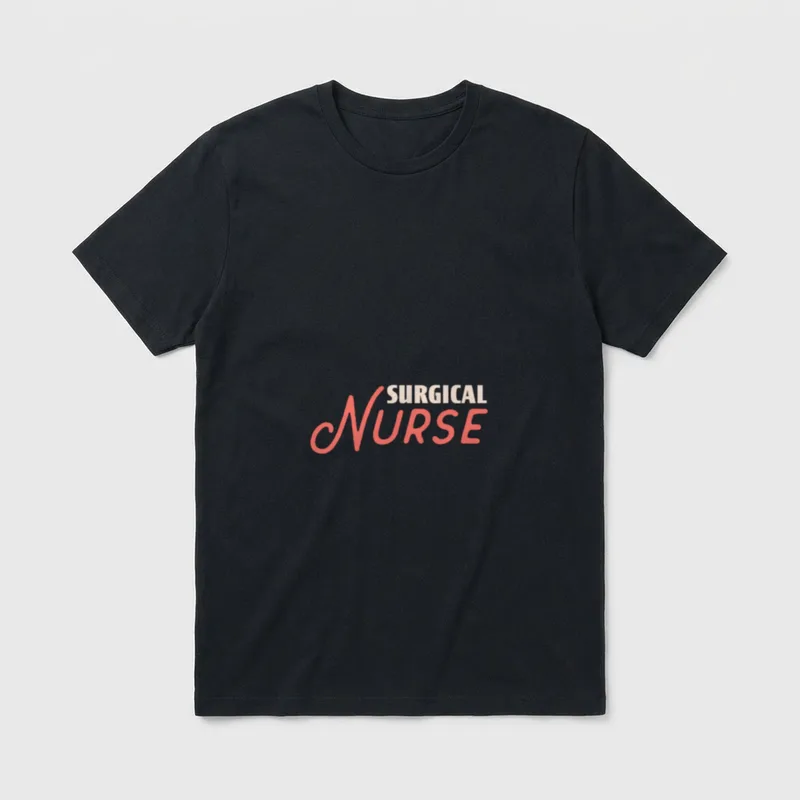 Surgical Registered Nurse T-Shirt – SURGICAL NURSE in cream capital letters and coral script – Classic T-Shirt in Black