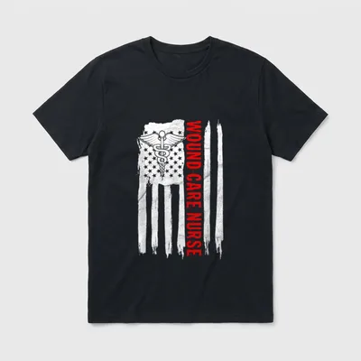 Wound Care Nurse RN or Flag T-Shirt – Distressed flag with caduceus and Wound Care Nurse text – Classic T-Shirt in Black