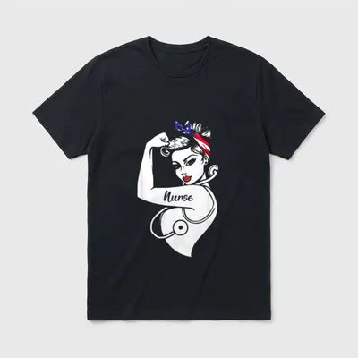 Nurse Vet Strong American Flag Hair T-Shirt – Classic T-Shirt in Black