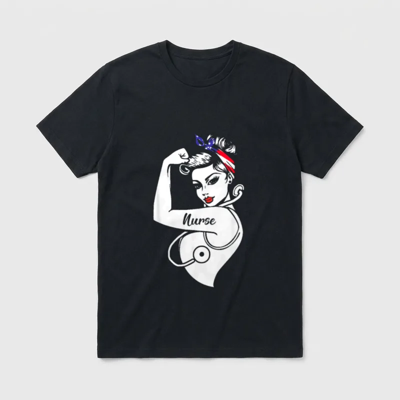 Nurse Vet Strong American Flag Hair T-Shirt – Classic T-Shirt in Black