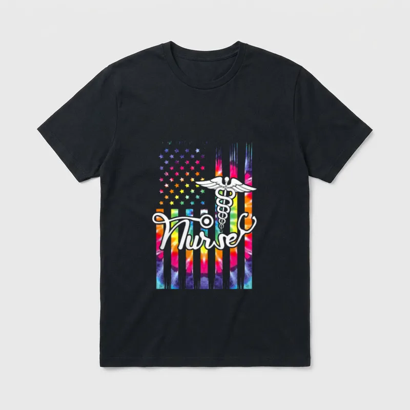 Nurse American Flag US Patriotic Hippie T-Shirt – Classic T-Shirt in Black