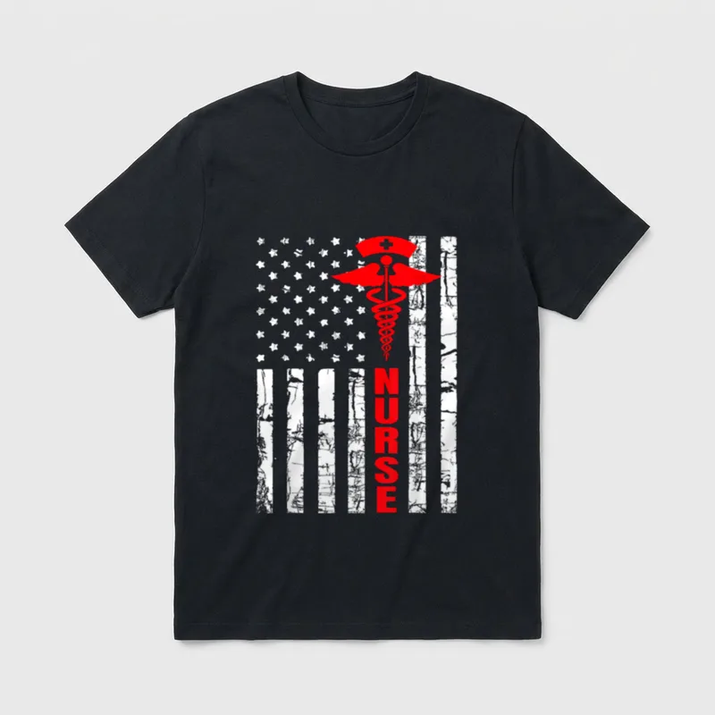 Patriotic American USA Flag Registered Nurse T-Shirt – Classic T-Shirt in Black