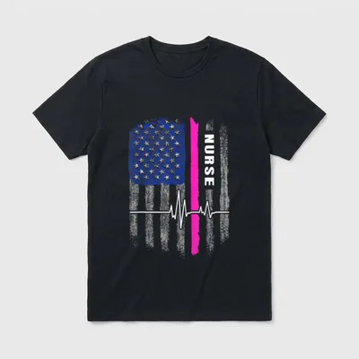 USA American Flag Patriotic Nurse Week T-Shirt – Classic T-Shirt in Black
