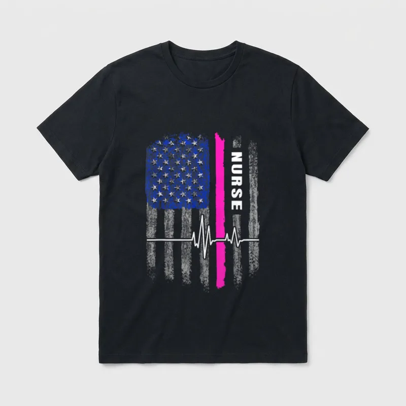 USA American Flag Patriotic Nurse Week T-Shirt – Classic T-Shirt in Black