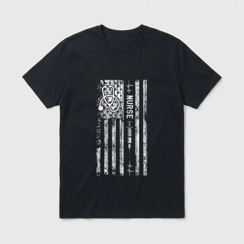 Vintage American Flag Nurse T-Shirt – Classic T-Shirt in Black