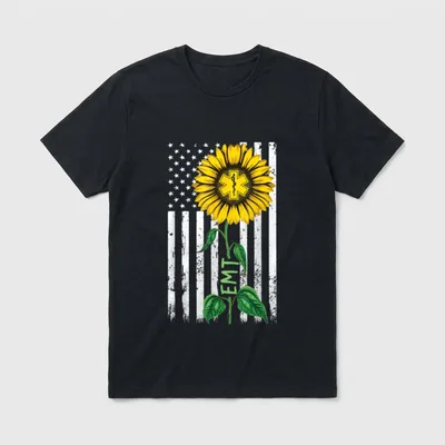 American Flag EMT Sunflower Hippie Nurse T-Shirt – Classic T-Shirt in Black
