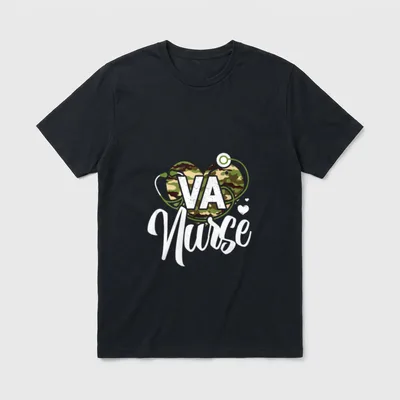 VA Nurse Camo Camouflage Stethoscope Heart T-Shirt – Classic T-Shirt in Black