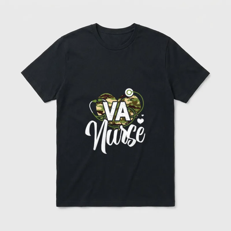 VA Nurse Camo Camouflage Stethoscope Heart T-Shirt – Classic T-Shirt in Black