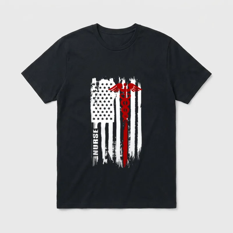 American Flag Nurse USA Nurses T-Shirt – Classic T-Shirt in Black