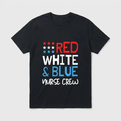 4th of July Nurse Crew T-Shirt – RED WHITE & BLUE NURSE CREW lettering with stars – Classic T-Shirt in Black