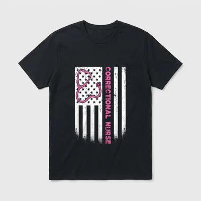 Correctional Nurse American Flag US Stethoscope T-Shirt – Classic T-Shirt in Black