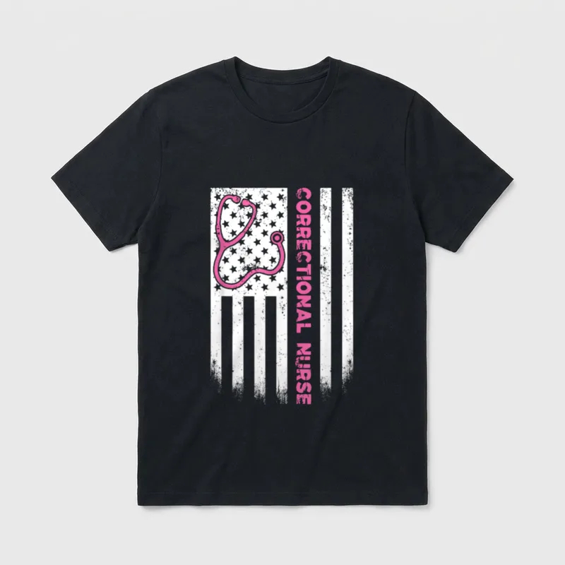 Correctional Nurse American Flag US Stethoscope T-Shirt – Classic T-Shirt in Black