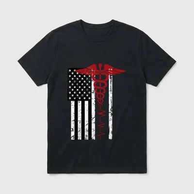 USA Flag Medical Symbol Black Patriotic T-Shirt – Classic T-Shirt in Black