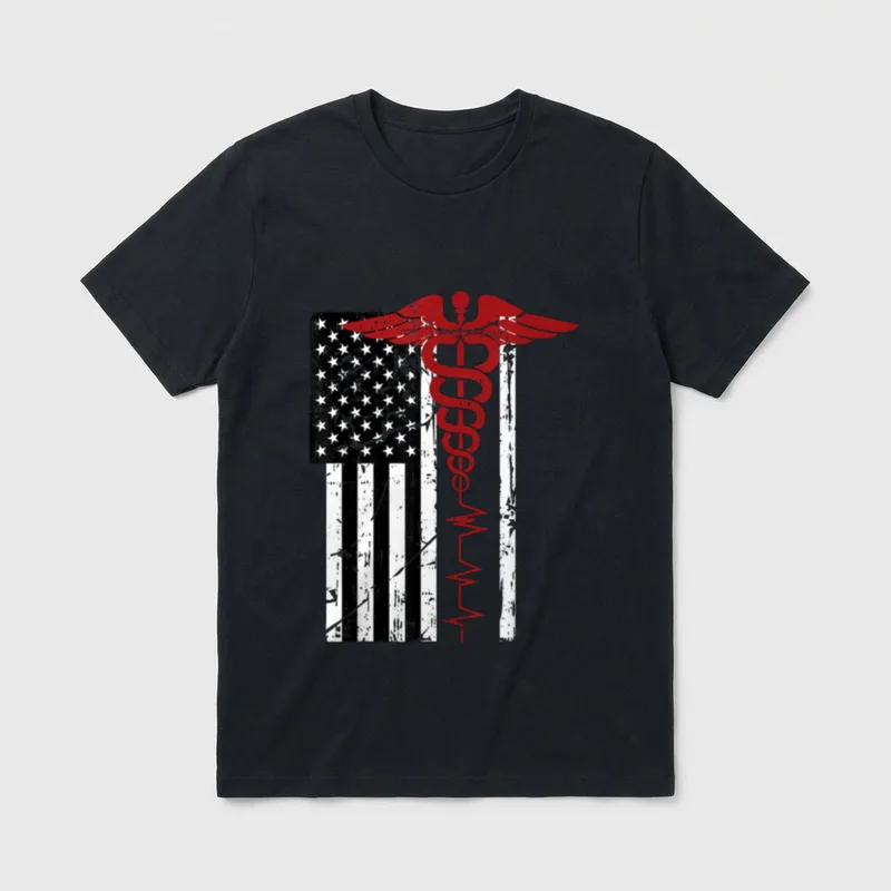 USA Flag Medical Symbol Black Patriotic T-Shirt – Classic T-Shirt in Black