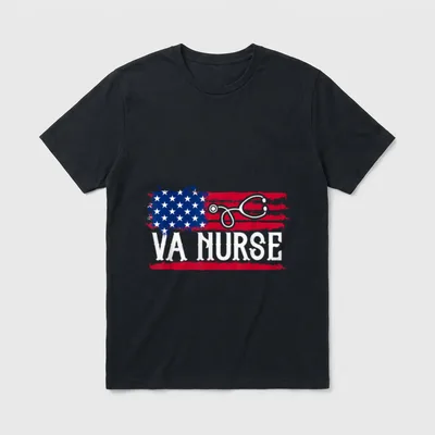 American Flag VA Nurse Patriotic 4th T-Shirt – Classic T-Shirt in Black