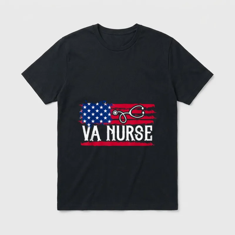 American Flag VA Nurse Patriotic 4th T-Shirt – Classic T-Shirt in Black