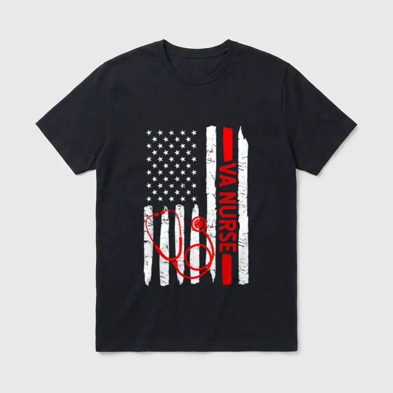American VA Nurse Stethoscope Cool Black T-Shirt – Classic T-Shirt in Black