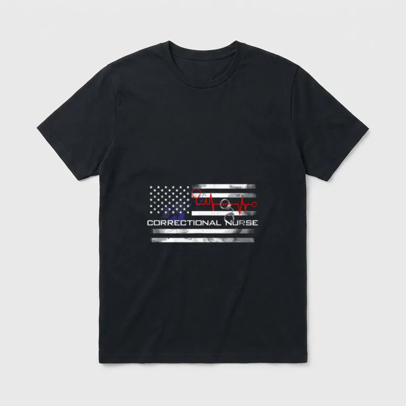 Correctional Nurse US American Flag T-Shirt – Classic T-Shirt in Black