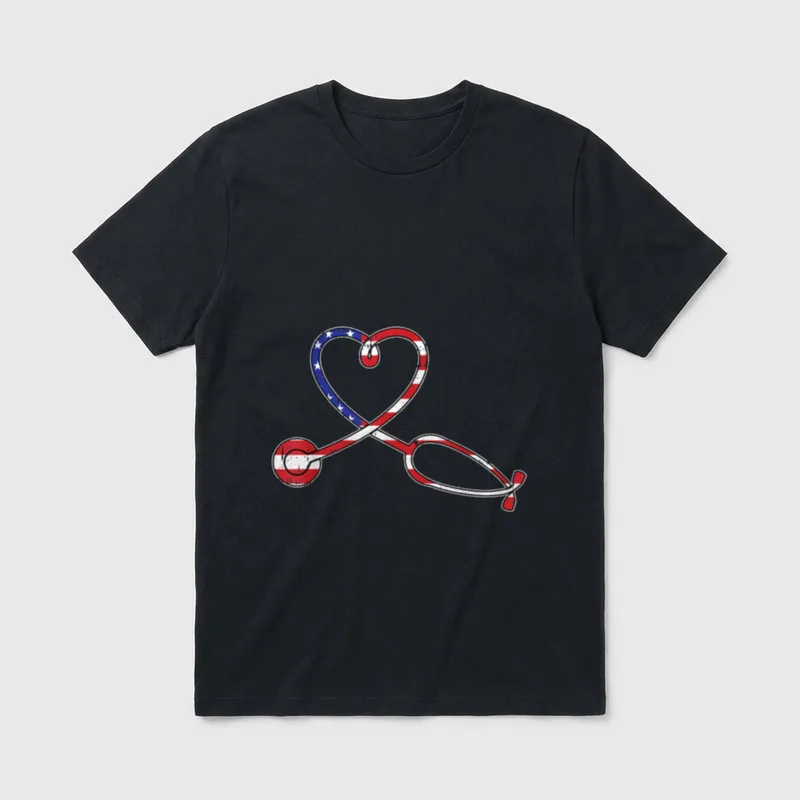 Nurse American Flag 4th of July T-Shirt – Classic T-Shirt in Black