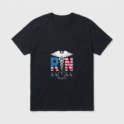 RN Registered Nurse USA Flag Caduceus T-Shirt – Classic T-Shirt in Black