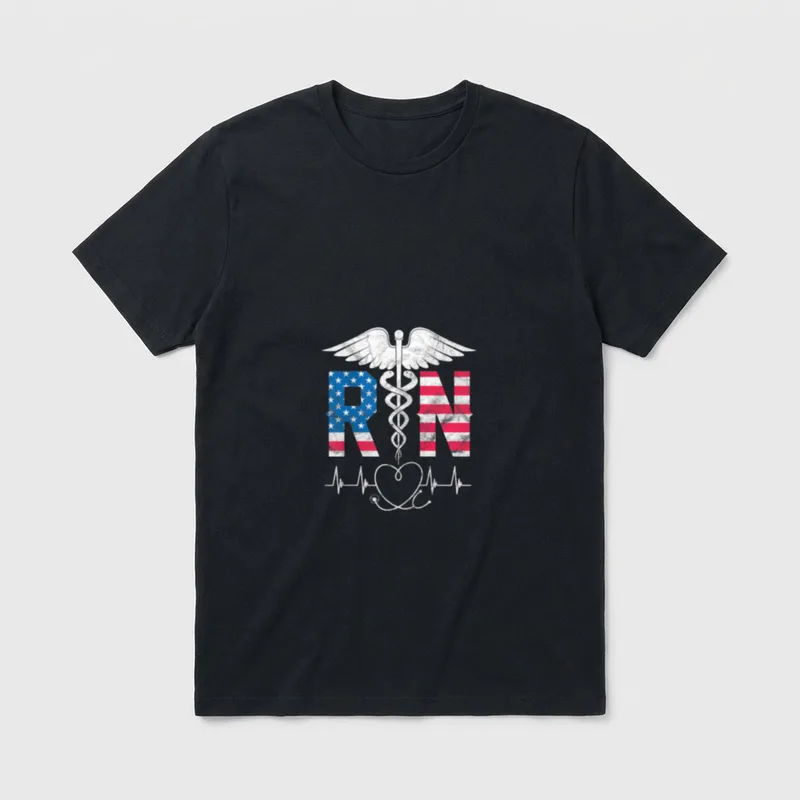 RN Registered Nurse USA Flag Caduceus T-Shirt – Classic T-Shirt in Black