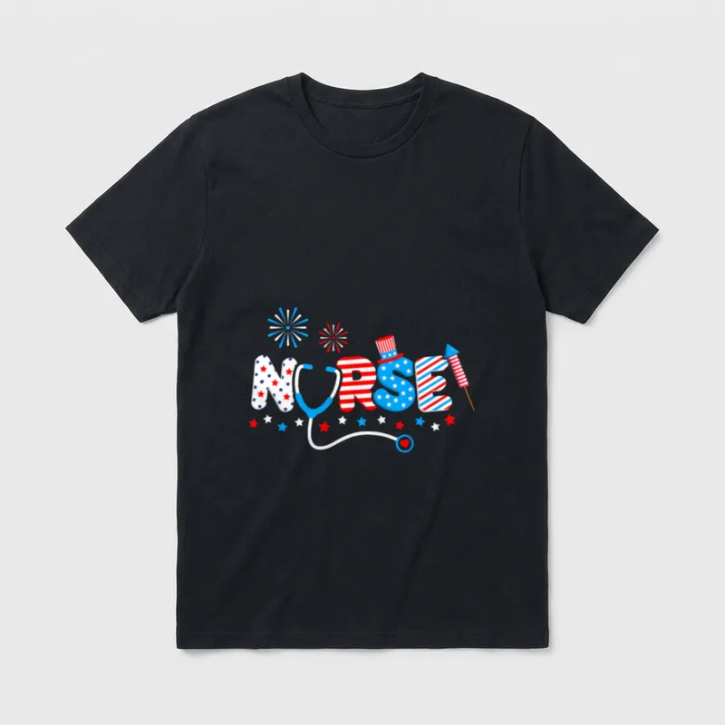 Nurse 4th of July American Patriotic T-Shirt – Classic T-Shirt in Black