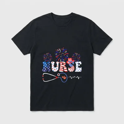 USA American Flag Patriotic Nurse Stethoscope T-Shirt – Classic T-Shirt in Black