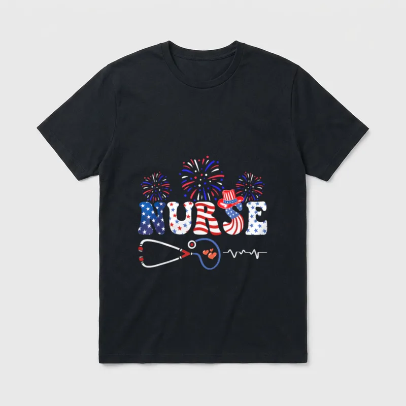 USA American Flag Patriotic Nurse Stethoscope T-Shirt – Classic T-Shirt in Black