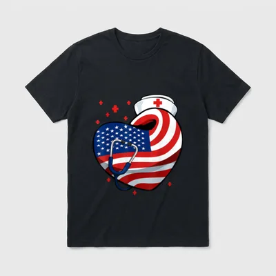 Patriotic Nurse 4th of July Flag T-Shirt – Classic T-Shirt in Black