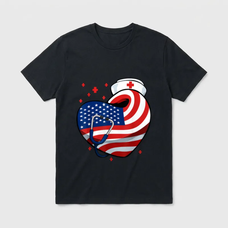 Patriotic Nurse 4th of July Flag T-Shirt – Classic T-Shirt in Black