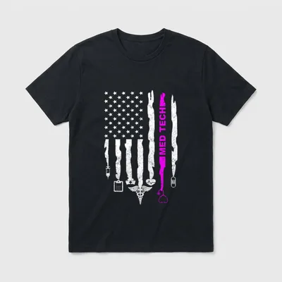 Patriotic Med Tech USA Flag Nurses T-Shirt – Classic T-Shirt in Black