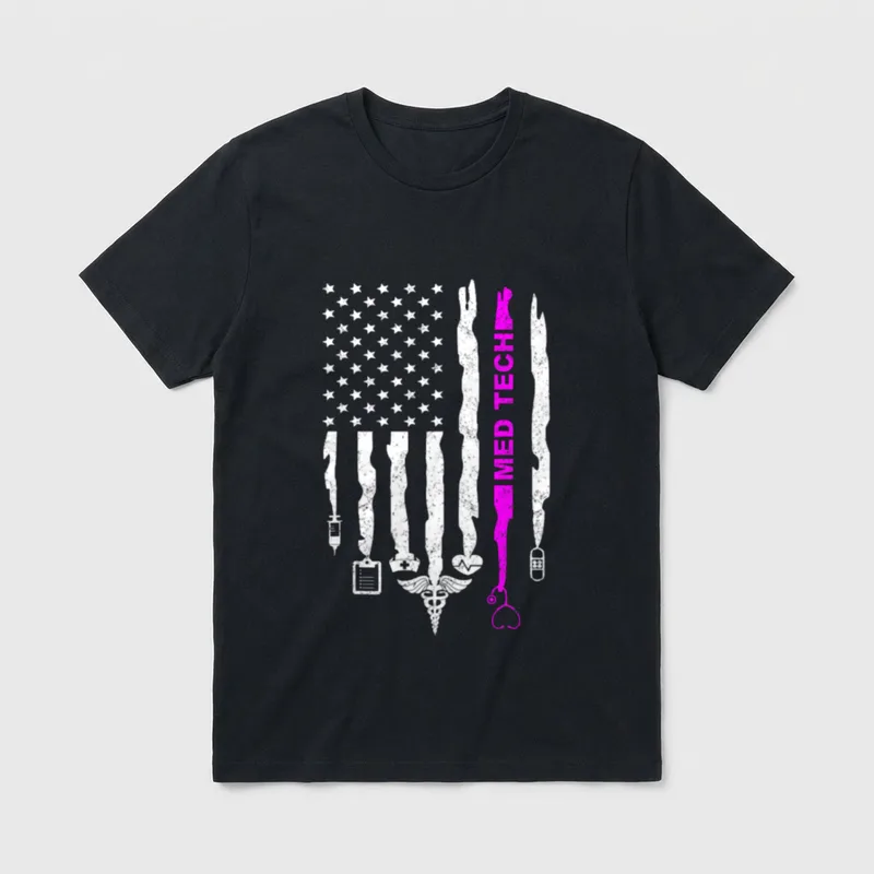 Patriotic Med Tech USA Flag Nurses T-Shirt – Classic T-Shirt in Black