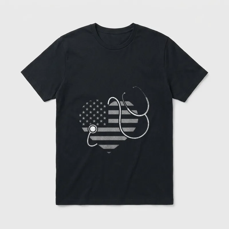 US Flag Stethoscope Patriotic Nursing Medicine T-Shirt – Classic T-Shirt in Black