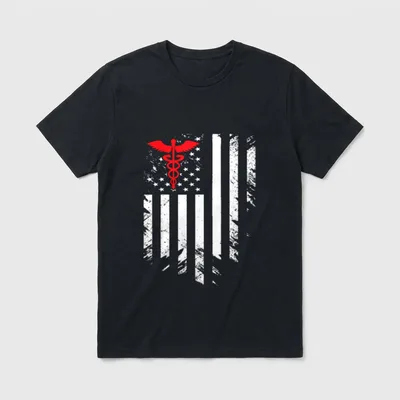 Nurse Thin Red Line Caduceus American T-Shirt – Classic T-Shirt in Black