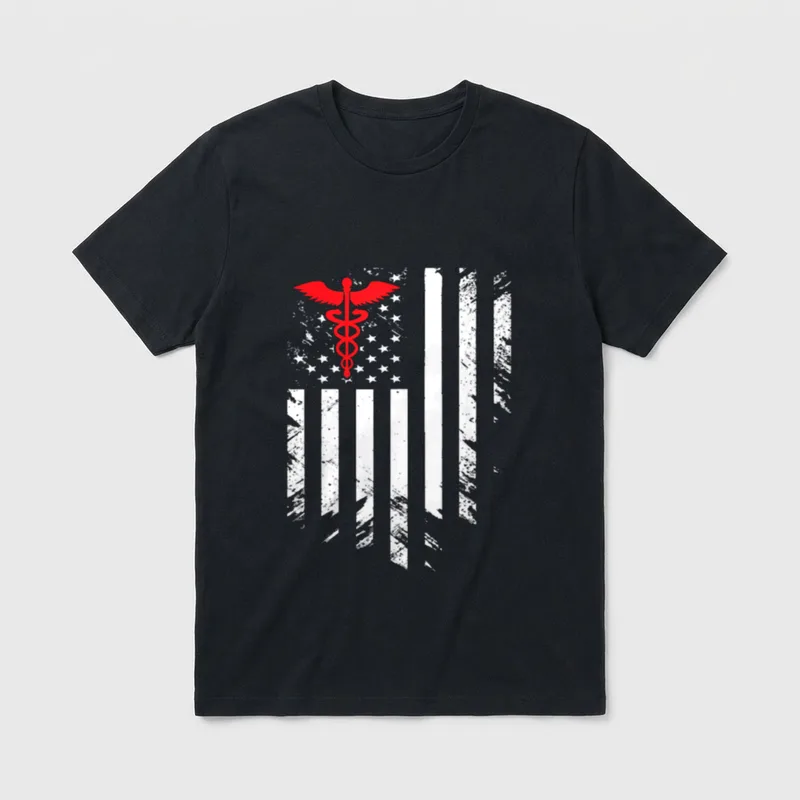 Nurse Thin Red Line Caduceus American T-Shirt – Classic T-Shirt in Black