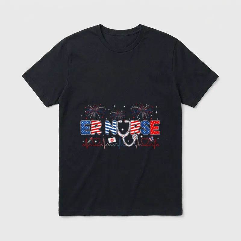 ER Nurse 4th of July American T-Shirt – Classic T-Shirt in Black