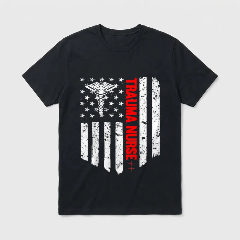 Trauma Nurse American Flag Patriotic Registered T-Shirt – Classic T-Shirt in Black