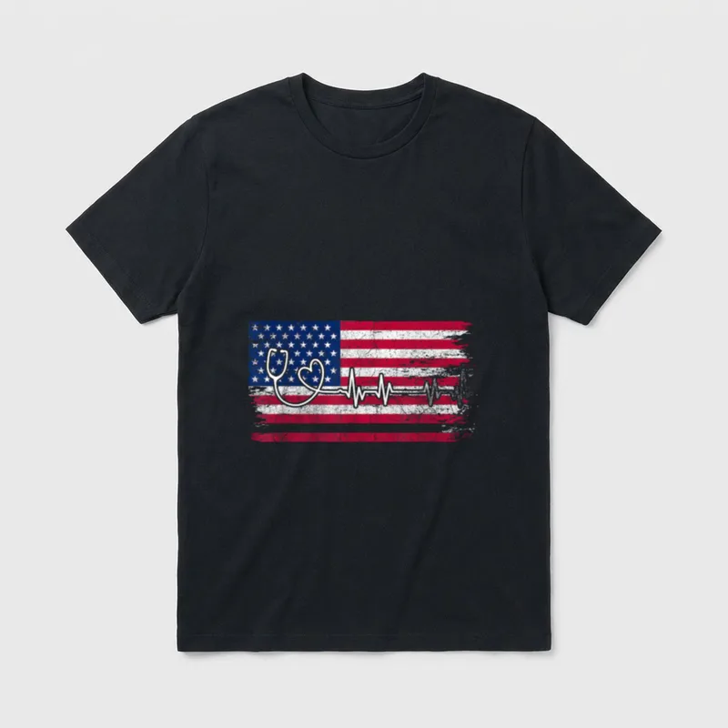 American Flag Nurse Patriotic T-Shirt – Classic T-Shirt in Black