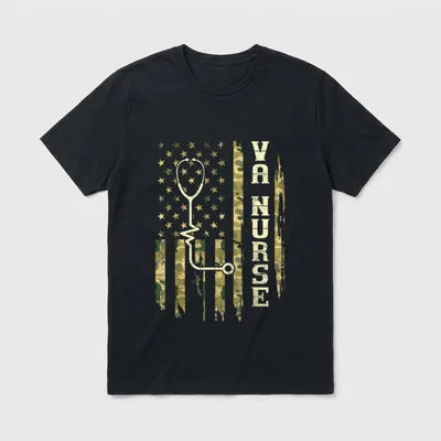 VA Nurse Camouflage American Flag Patriotic T-Shirt – Classic T-Shirt in Black