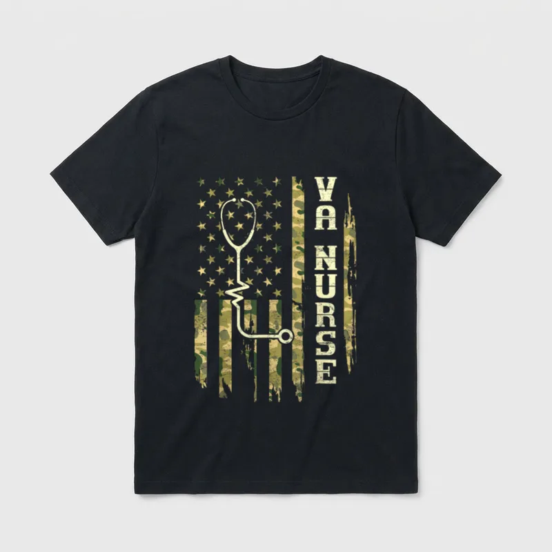 VA Nurse Camouflage American Flag Patriotic T-Shirt – Classic T-Shirt in Black