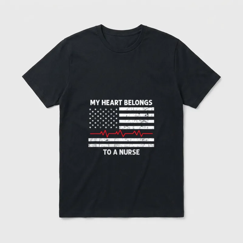 Heart Belongs to a Nurse Husband T-Shirt – Classic T-Shirt in Black