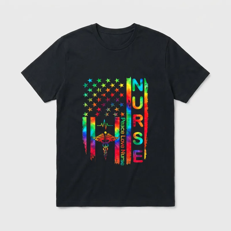NURSE Life American Flag Nursing Peace T-Shirt – Classic T-Shirt in Black
