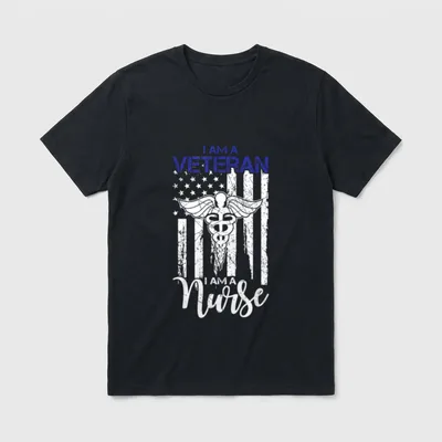 I Am a Veteran Nurse Vintage T-Shirt – American flag, caduceus symbol, and veteran nurse lettering – Classic T-Shirt in Black