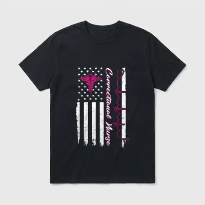 Correctional Nurse USA Flag Breast Cancer T-Shirt – Classic T-Shirt in Black