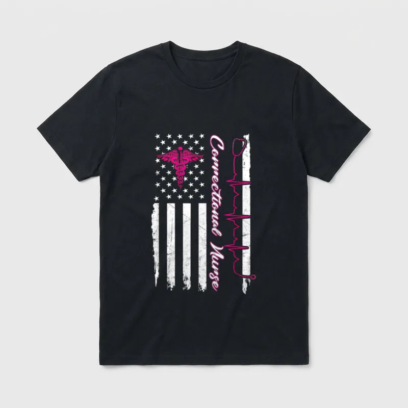 Correctional Nurse USA Flag Breast Cancer T-Shirt – Classic T-Shirt in Black