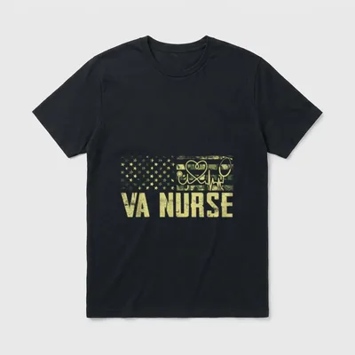 VA Nurse Camouflage USA Flag Patriotic T-Shirt – Classic T-Shirt in Black