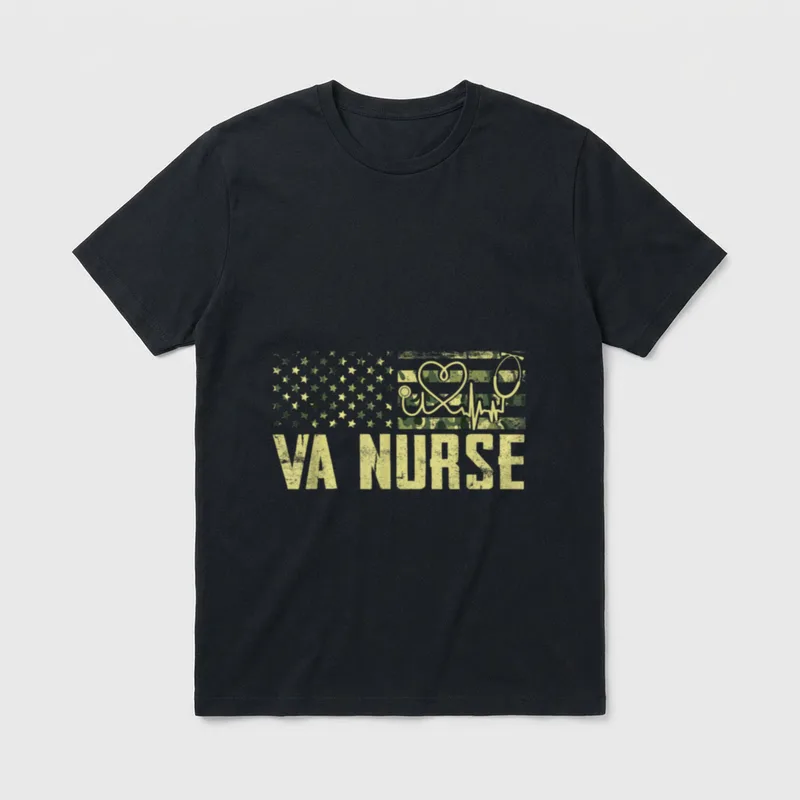 VA Nurse Camouflage USA Flag Patriotic T-Shirt – Classic T-Shirt in Black