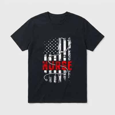 Patriotic Nurse USA Flag Stethoscope T-Shirt – Classic T-Shirt in Black