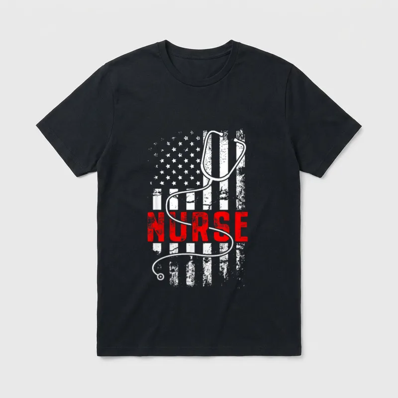 Patriotic Nurse USA Flag Stethoscope T-Shirt – Classic T-Shirt in Black